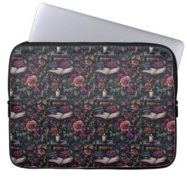 Dark Academia  Bloemen, Vogels en Boeken Laptop Sleeve