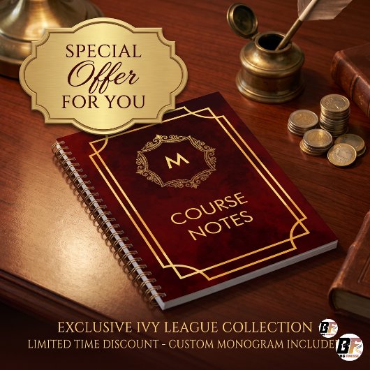 Dark Academia Bordeaux Gouden Monogram Cursus Planner
