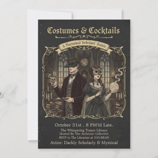 Dark Academia Costumes & Cocktails Halloween Party Kaart (Voorkant)