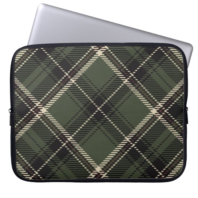Dark Academia Dark Spruce Green Plaid Laptop Sleeve (Voorkant)