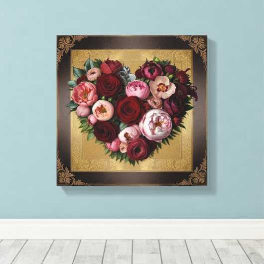 Dark Academia Floral Heart Art Canvas Afdruk (Insitu (Houten vloer))
