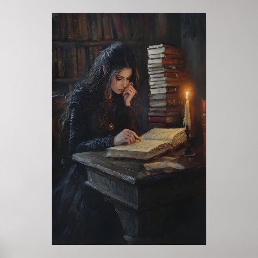 Dark Academia Girl Reading Art Gothic Library Cand Poster (Voorkant)
