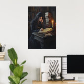 Dark Academia Girl Reading Art Gothic Library Cand Poster (Thuiskantoor)