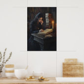 Dark Academia Girl Reading Art Gothic Library Cand Poster (Keuken)