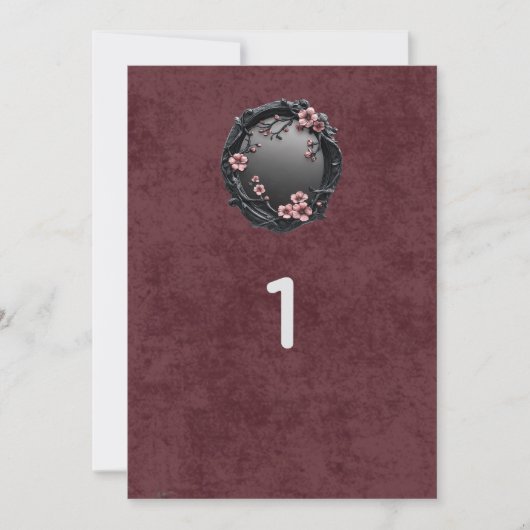 Dark Academia Goth Wedding Table Numbers Kaart (Voorkant)