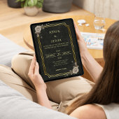 Dark Academia Gothic Black Gold Elegant Wedding Kaart