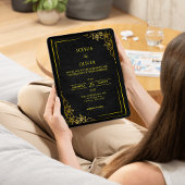 Dark Academia Gothic Black Gold Elegant Wedding Kaart