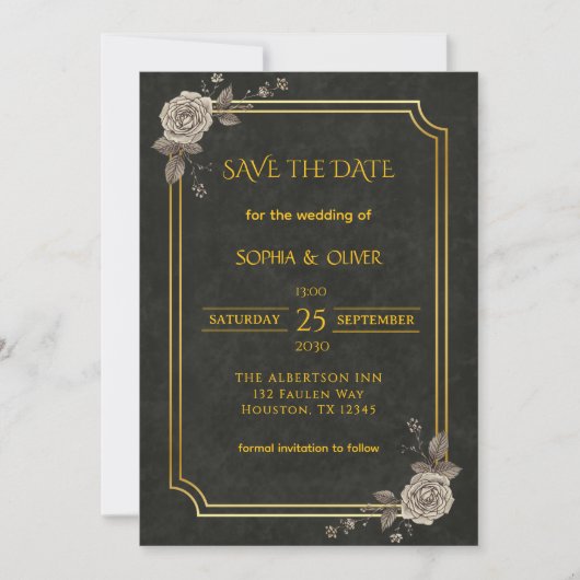 Dark Academia Gothic Elegant Wedding Save the Date (Voorkant)