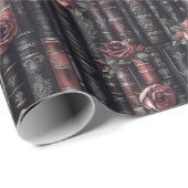 Dark Academia Gothic Library  Boek en Roos Cadeaupapier (Rol Hoek)