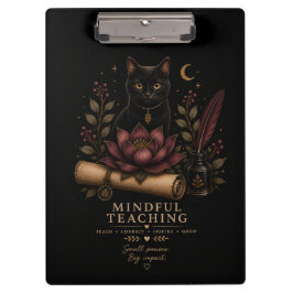 Dark Academia Mindful Teaching Black Cat & Lotus Klembord