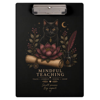 Dark Academia Mindful Teaching Black Cat & Lotus Klembord
