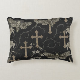 Dark Academia Moth & Cross Pillow – Vintage Gothic Accent Kussen