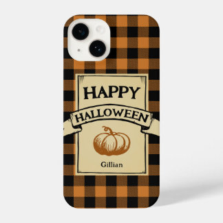 Dark Academia oranje cheque plaid iPhone 14 Hoesje