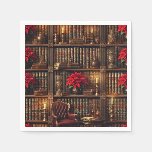 Dark Academia Poinsettia Boekenplank Decoupage Servet (Voorkant)