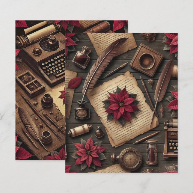 Dark Academia Poinsettia Desk Scrapbook Paper (Voorkant / Achterkant)