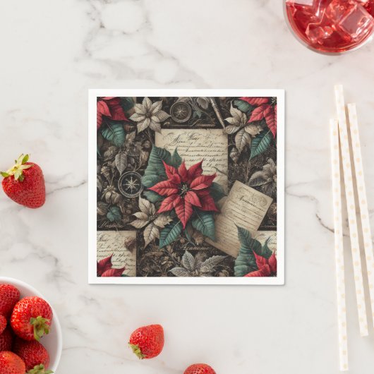 Dark Academia Poinsettia Stationery Decoupage Servet (Insitu)