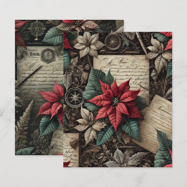 Dark Academia Poinsettia Stationery Scrapbook (Voorkant / Achterkant)