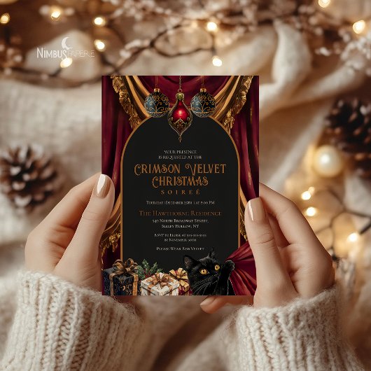 Dark Academia Red Velvet Christmas Invitation Kaart