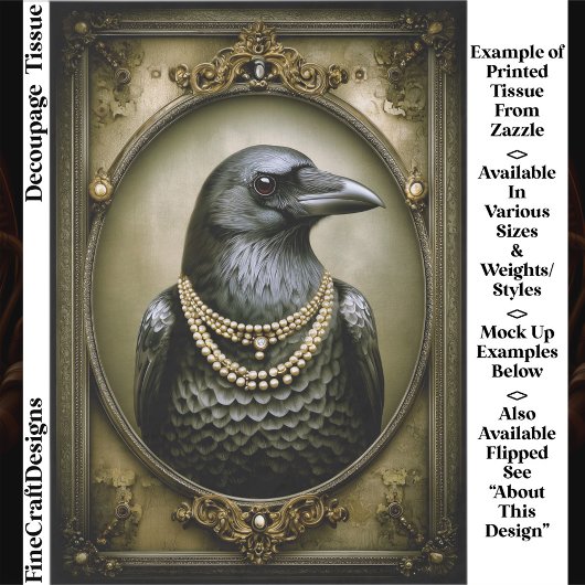 Dark Academia Regal Raven & Pearls ET1R Decoupage Tissuepapier