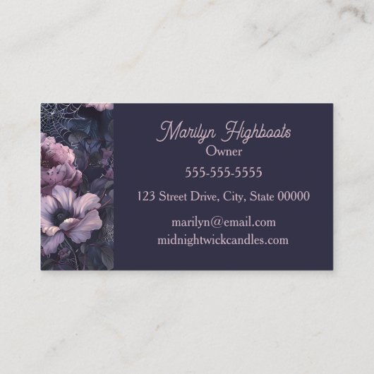 Dark Academia Rozen en Spiderwebs Visitekaartje (Achterkant)