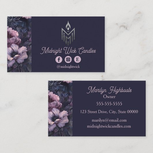 Dark Academia Rozen en Spiderwebs Visitekaartje (Voorkant / Achterkant)