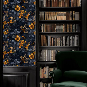 Dark Academia Sinaasappel en Blue Floral Behang