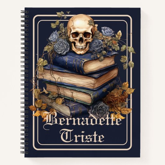 Dark Academia Skull Book Esthetische naam Sentimen Notitieboek (Voorkant)