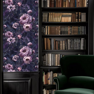 Dark Academia Spider Webs met Paarse Bloemen Behang