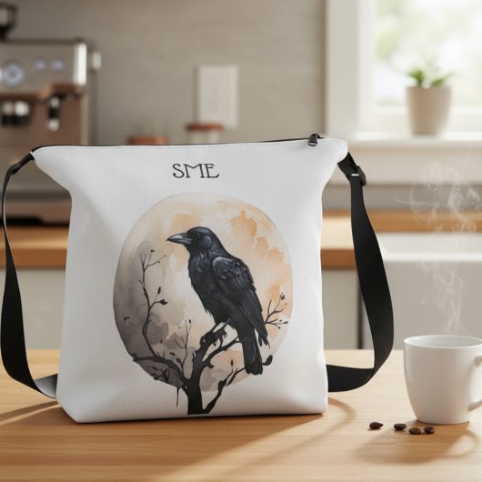 Dark Academia Watercolor Raven Gothic Crossbody Tas