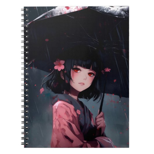 Dark Aesthetic Anime Girl with Umbrella Notitieboek (Voorkant)