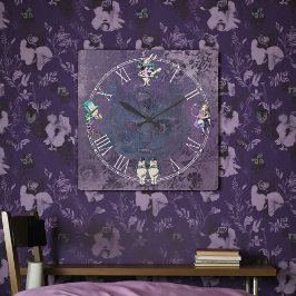 Dark Alice Deep Purple Wonderland Vierkante Klok