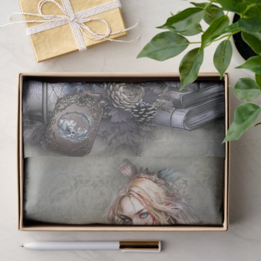 Dark Alice met boeken Decoupage papier (Geschenk)