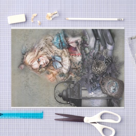 Dark Alice met boeken Decoupage papier (Craft)