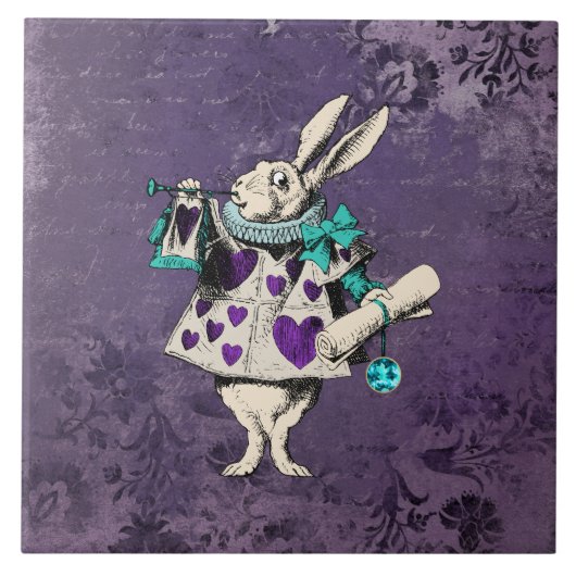 Dark Alice Rustic Deep Purple Rabbit Tegeltje (Voorkant)