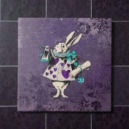 Dark Alice Rustic Deep Purple Rabbit Tegeltje