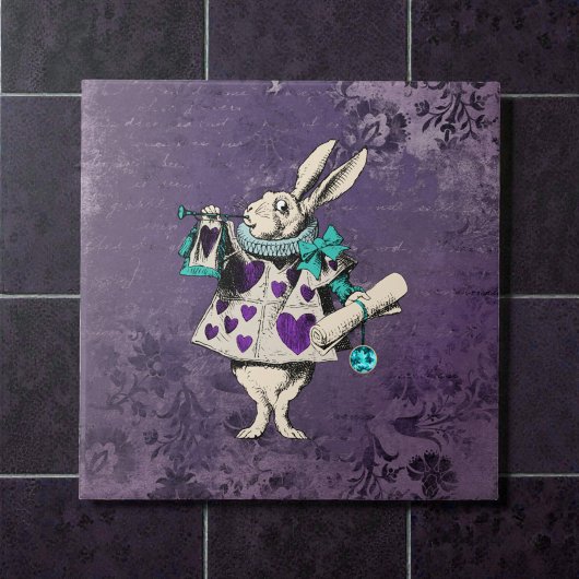 Dark Alice Rustic Deep Purple Rabbit Tegeltje