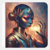 Dark Alien Princess Poses With Fiery Background Vierkante Sticker (Voorkant)