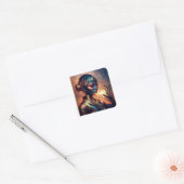 Dark Alien Princess Poses With Fiery Background Vierkante Sticker (Envelop)