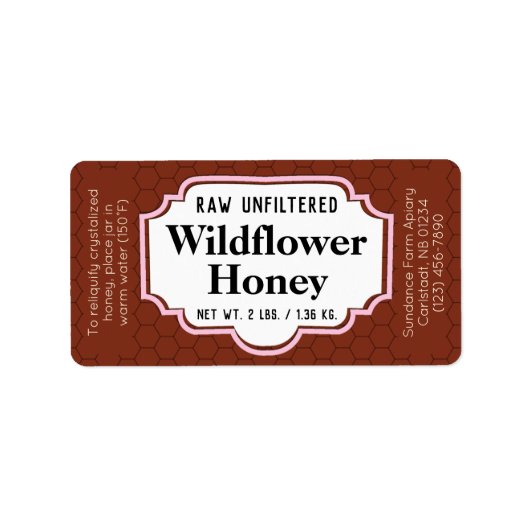 Dark Amber Honeycomb Honey Jar Etiket (Voorkant)