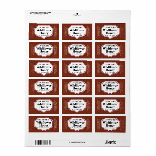 Dark Amber Honeycomb Honey Jar Etiket (Full Sheet)