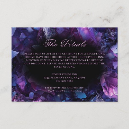 Dark Amethyst Boho Witch Crystals Black Wedding Informatiekaartje (Voorkant)