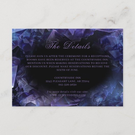 Dark Amethyst Boho Witch Crystals Black Wedding Informatiekaartje (Voorkant)