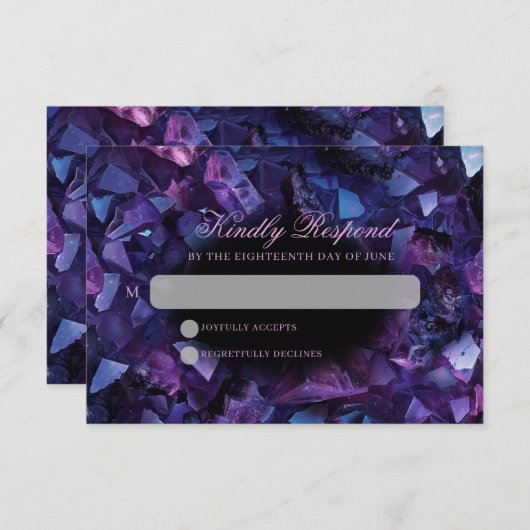 Dark Amethyst Boho Witch Crystals Black Wedding RSVP Kaartje (Voorkant / Achterkant)
