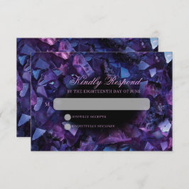Dark Amethyst Boho Witch Crystals Black Wedding RSVP Kaartje