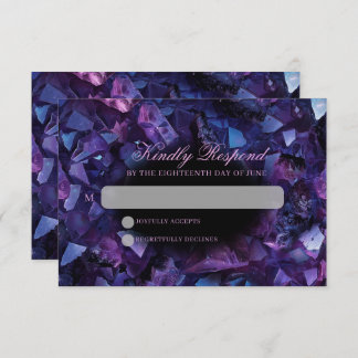Dark Amethyst Boho Witch Crystals Black Wedding RSVP Kaartje