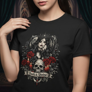 Dark and Divine Gothic Skull and Roses T-shirt