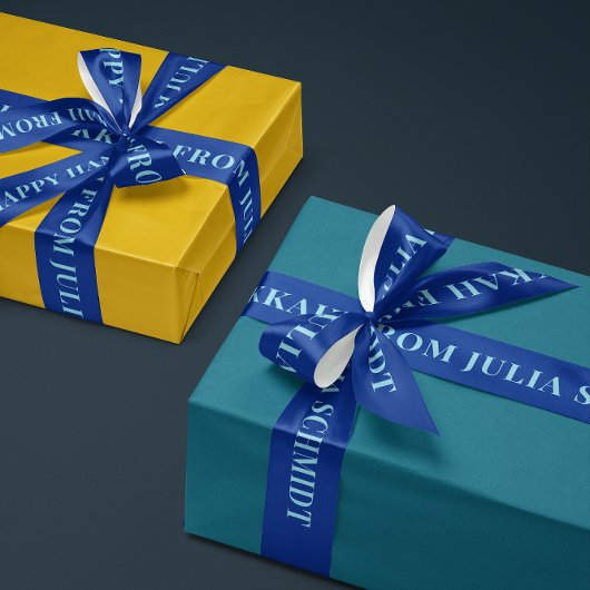 Dark and Ice Blue Simple Text Happy Hanukkah Gift Satijnen Lint