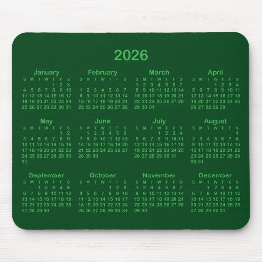Dark and Kelly Green 2026 Calendar Muismat (Voorkant)