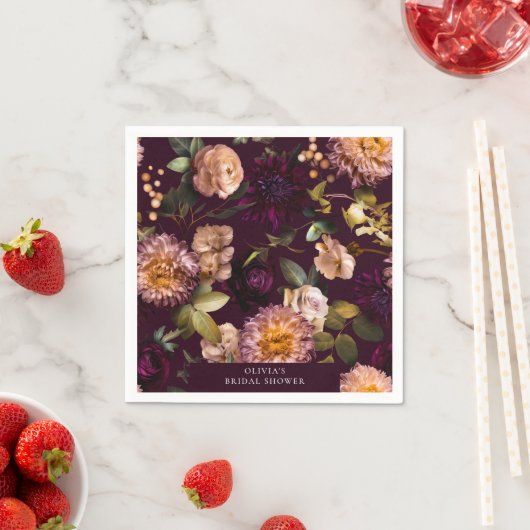 Dark and Moody Dramatic Floral Bridal Shower  Servet (Insitu)