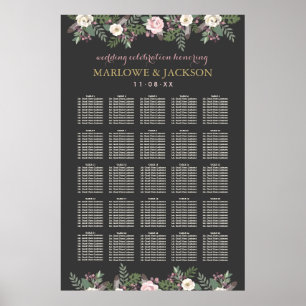 Dark and Moody Floral Boho Wedding Seating Seating Poster